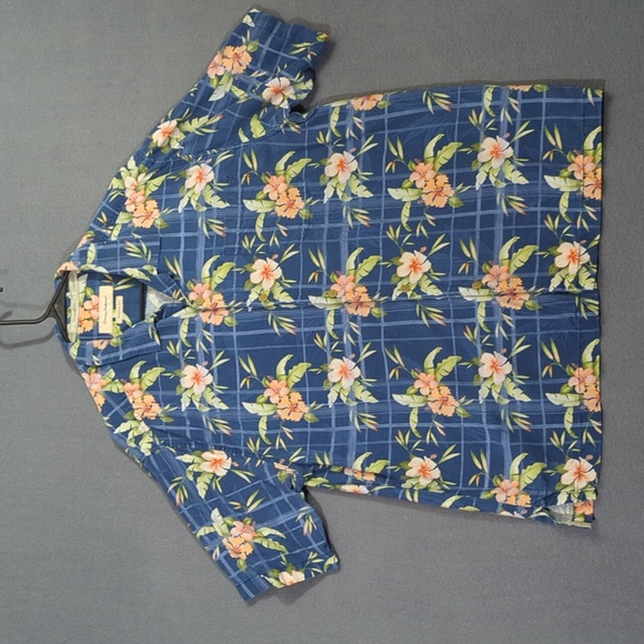 Tommy Bahama Shirt Men's L Blue Floral Hawaiian Print Loop Collar Silk Pocket - Picture 2 of 9